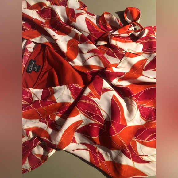 Orange, Cream and Reddish-Pink Wrap Shirt - Picture 3 of 3